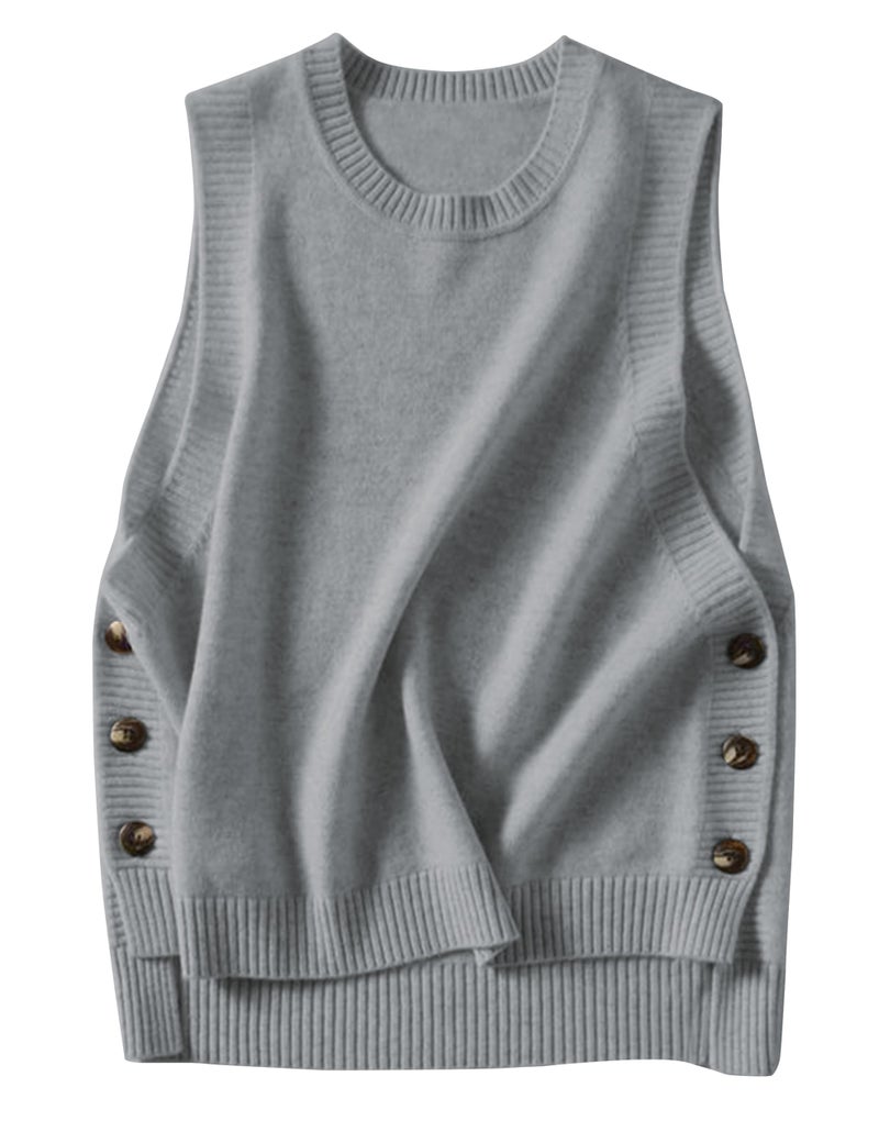 HangNiFang Women's Round Neck Sleeveless Pullover Ribbed Knit Sweater Vest Top (0199-Grey-XL) - Image 1
