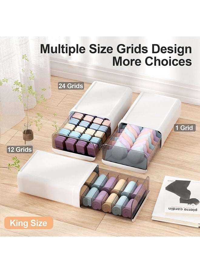 Arabest Underwear Organizer Drawer, 24 Cells Plastic Sock Underwear Storage Drawer, Stackable Closet Organizers and Storage Box for Bras, Socks, Scarves, Ties, Belt (King Size-White, 1 Pcs)  - Image 3