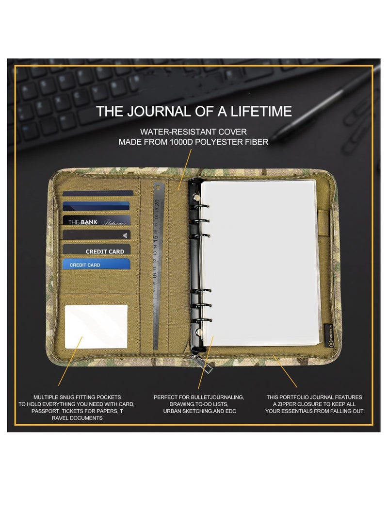 SYOSI - Tactical Ring Binder Padfolio with 80 Sheets of Loose-Leaf Paper, Weatherproof Padfolio Zippered Notebook Cover with Ring Binder for Folders, Business Cards Detachable 6-Ring Notepad - Image 1