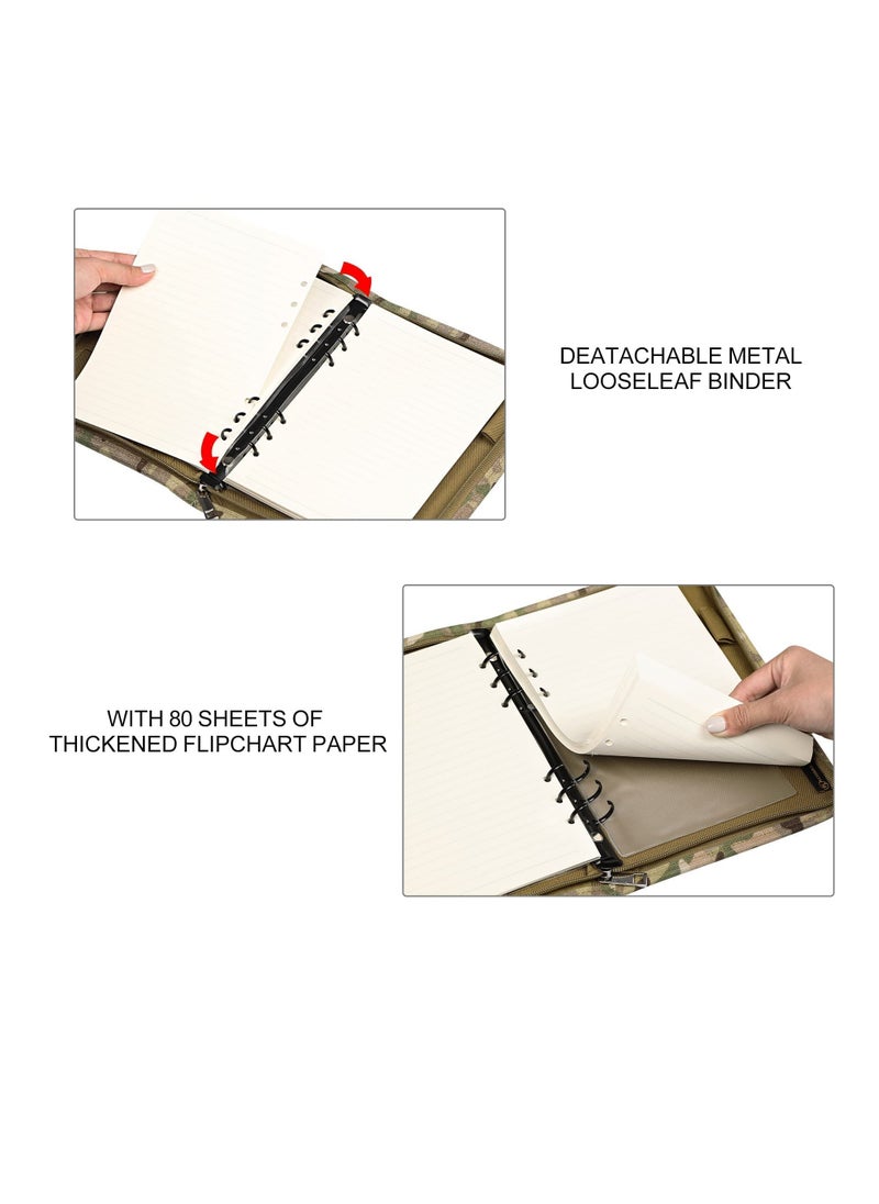 SYOSI - Tactical Ring Binder Padfolio with 80 Sheets of Loose-Leaf Paper, Weatherproof Padfolio Zippered Notebook Cover with Ring Binder for Folders, Business Cards Detachable 6-Ring Notepad - Image 1