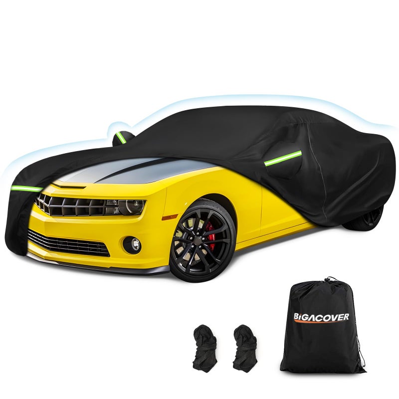 for Camaro Full Car Cover 20102025 All Weather Outdoor Car Covers with Zipper and Soft Cotton Lining Windproof Heavy Duty Waterproof Protection Fit for 20102025 Chevy Camaro Up to 190L