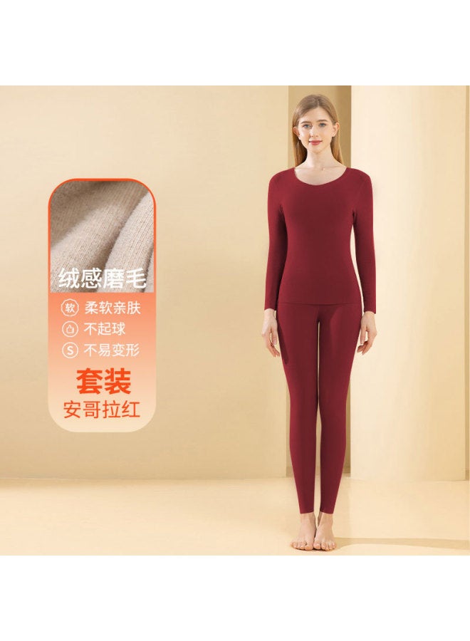 New Men's Velvet Thermal Underwear Round Neck Suit Antibacterial Heating Fleece-lined Thickened Autumn Clothes And Pants Base