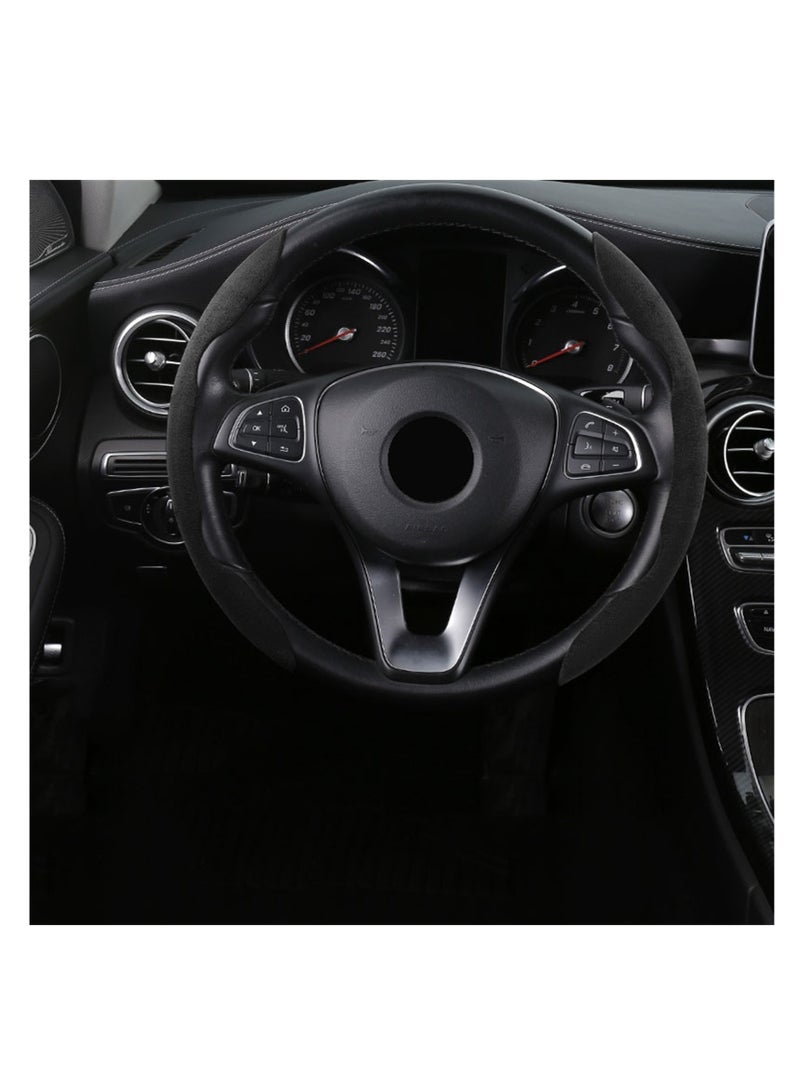 NOVOLAN Car Steering Wheel Cover Carbon Fiber Leather Flip Fur Anti Slip 4 Seasons Universal Interior Supplies Car Steering Wheel Handle Cover Sweat-Absorbing, Breathable, Ultra-Thin, Durable (black) - Image 2