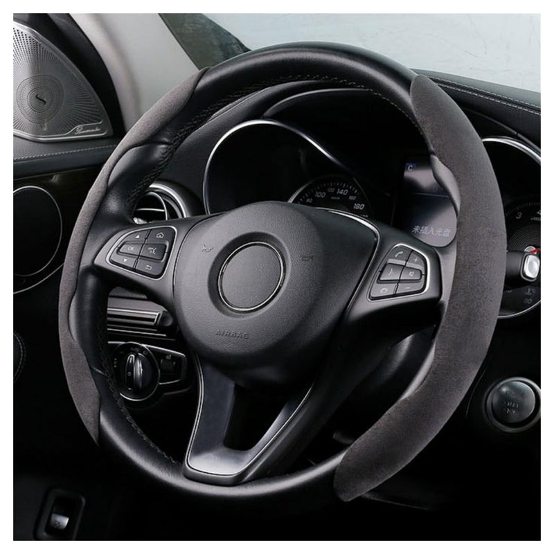 NOVOLAN Car Steering Wheel Cover Carbon Fiber Leather Flip Fur Anti Slip 4 Seasons Universal Interior Supplies Car Steering Wheel Handle Cover Sweat-Absorbing, Breathable, Ultra-Thin, Durable (black) - Image 1