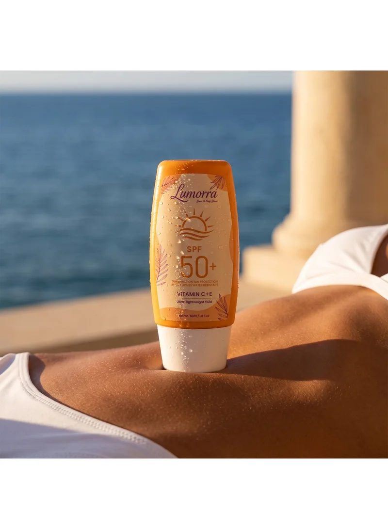Lumorra  Lumorra SPF 50+ Sunscreen with Vitamin C + E, PA++++, Ultra-Lightweight Fluid, Water & Sweat Resistant, No White Cast, 50ml  | Best Price UAE