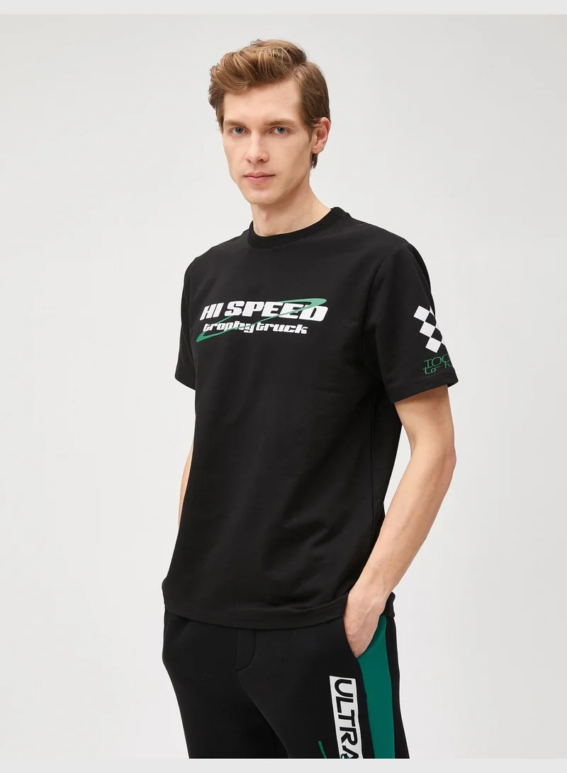 كوتون Printed T-Shirt Race Themed Crew Neck Short Sleeve Cotton
