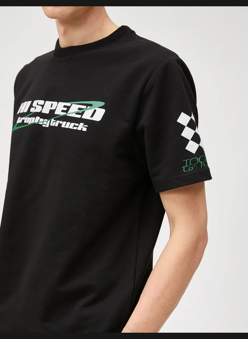 كوتون Printed T-Shirt Race Themed Crew Neck Short Sleeve Cotton