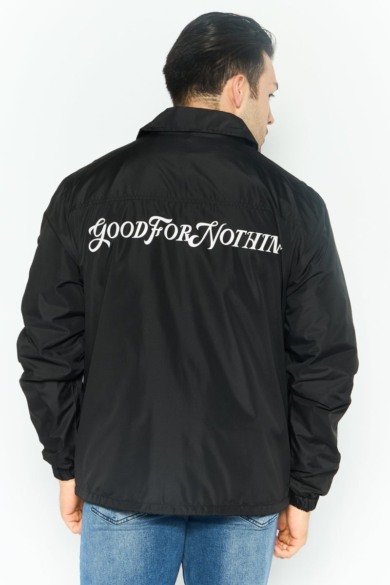 GOOD FOR NOTHING Men Graphic Print Windbreaker Jacket, Black - Image 2