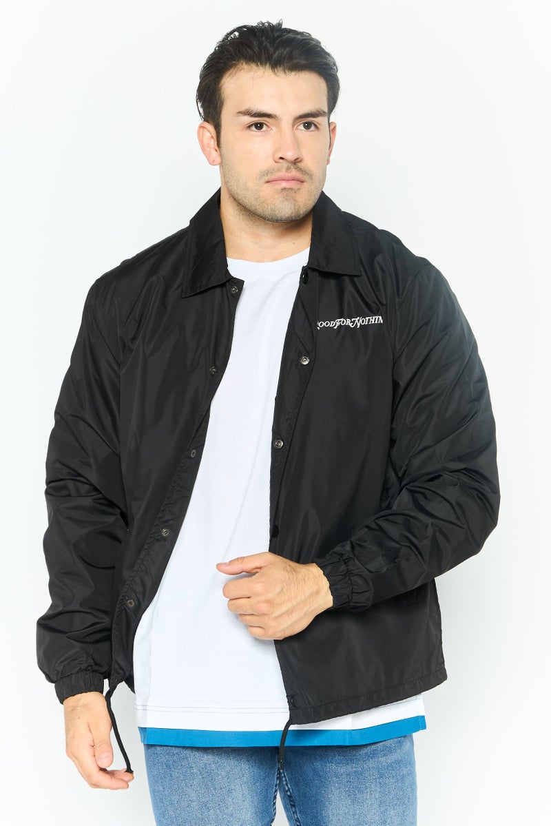 GOOD FOR NOTHING Men Graphic Print Windbreaker Jacket, Black - Image 1