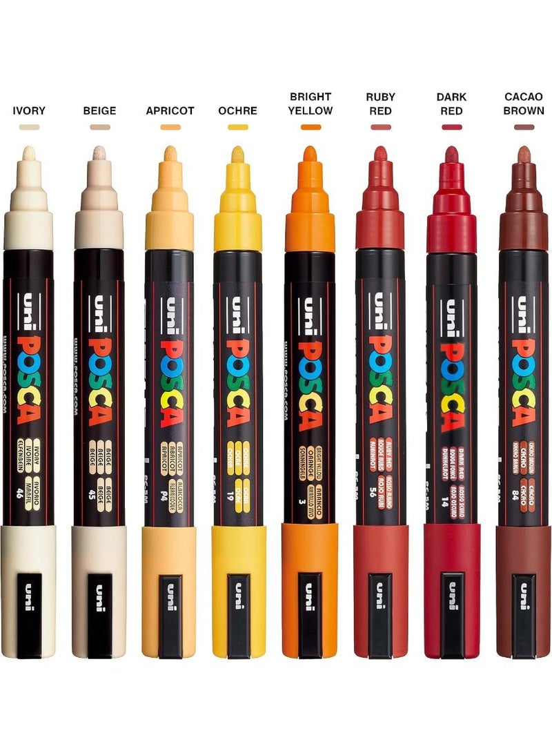 POSCA Markers Set, 8 Medium Paint Markers 5M – Warm Tones – Ivory, Beige, Apricot, Ochre, Bright Yellow, Ruby Red, Dark Red, Cacao Brown - Image 2