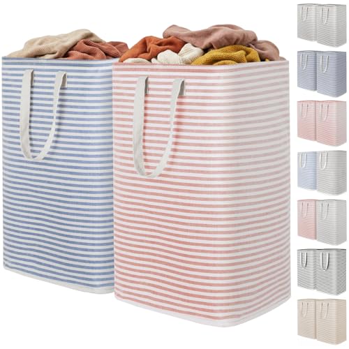 Lifewit 2 Pack Laundry Basket 80L Each Collapsible Clothes Hamper with Reinforced Handles Freestanding Waterproof Design for Bedroom and Laundry Room PinkBlue 160L Total - Image 1