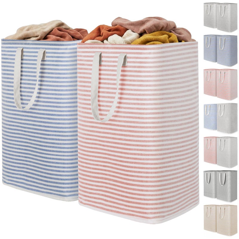 Lifewit 2 Pack Laundry Basket 80L Each Collapsible Clothes Hamper with Reinforced Handles Freestanding Waterproof Design for Bedroom and Laundry Room PinkBlue 160L Total - Image 2