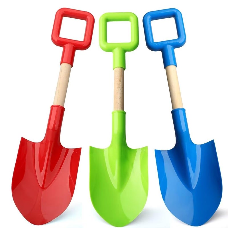 Amarlozn 16 Beach Sand Shovels Toys for Kids Gardening Tool Kits Sturdy Long Wooden Spade for Sand Snow Digging ABS Plastic Scoops Equipment Gift for Summer Winter Camping Backyard Planting 3PCS - Image 2