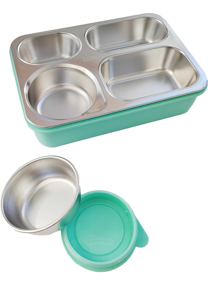 Weather Forecast 304 Steel Green 950 ml 4 Compartment Student Office Food Container Lunch Box  - Image 3