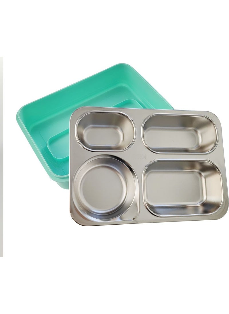 Weather Forecast 304 Steel Green 950 ml 4 Compartment Student Office Food Container Lunch Box  - Image 4
