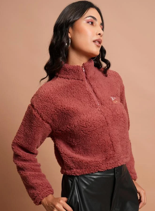 Tokyo Talkies Embroidered Relaxed Fit Crop Sweatshirt by Styli