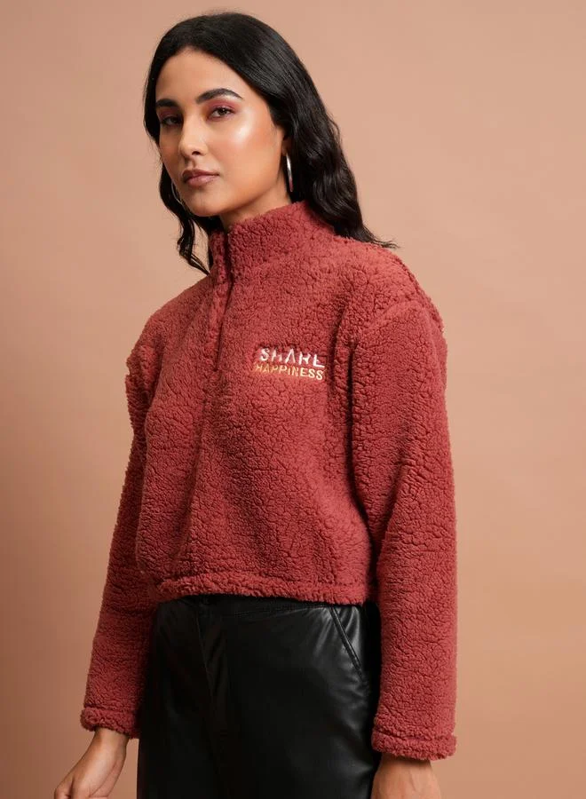 Tokyo Talkies Embroidered Relaxed Fit Crop Sweatshirt by Styli
