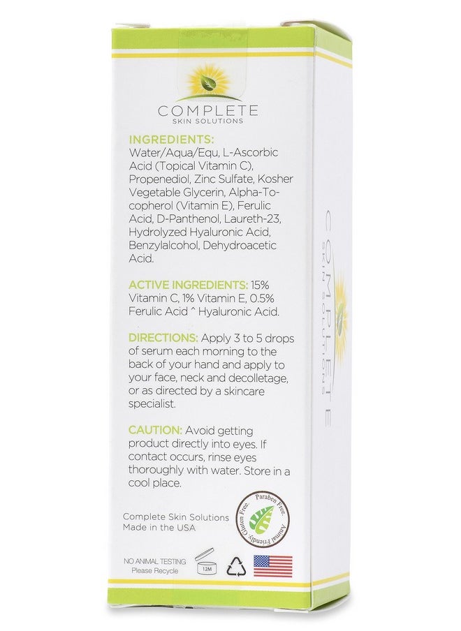 Complete Skin Solutions - Natural Vitamin Ce Serum 1 Oz With Ferulic Hyaluronic Acid Vitamin C 15% Wrinkles Antiaging Photo Protection On The Skin'S Surface Made In Usa - Image 1