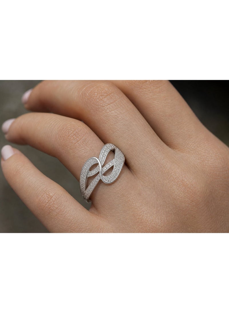 3Diamonds Infinity Style Ring with Cubic Zirconia, Platinum Rhodium Plated - Image 1