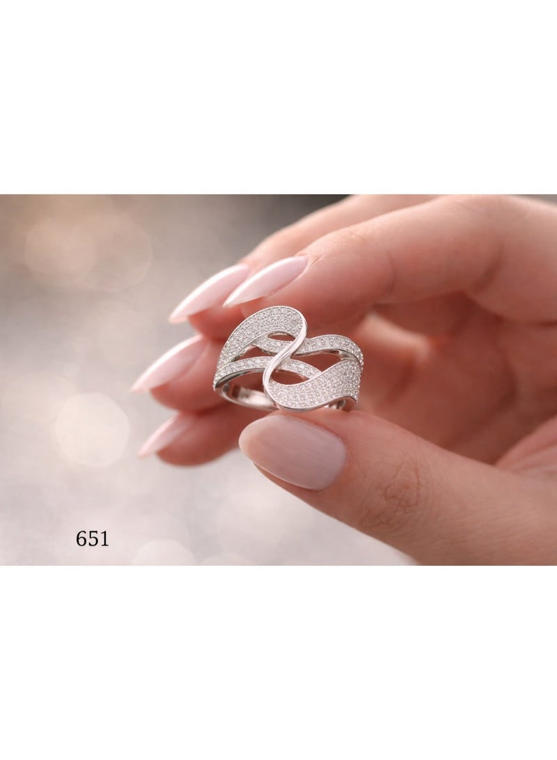3Diamonds Infinity Style Ring with Cubic Zirconia, Platinum Rhodium Plated - Image 2