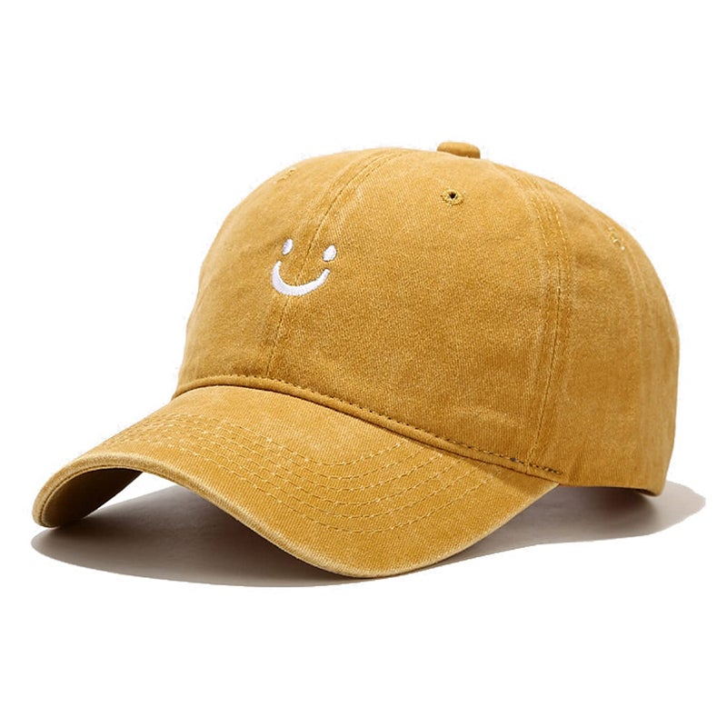 Umeepar Smile Face Baseball Cap Vintage Distressed Low Profile Unstructured Cotton Dad Hat Adjustable for Women Men (Retro Yellow) - Image 1