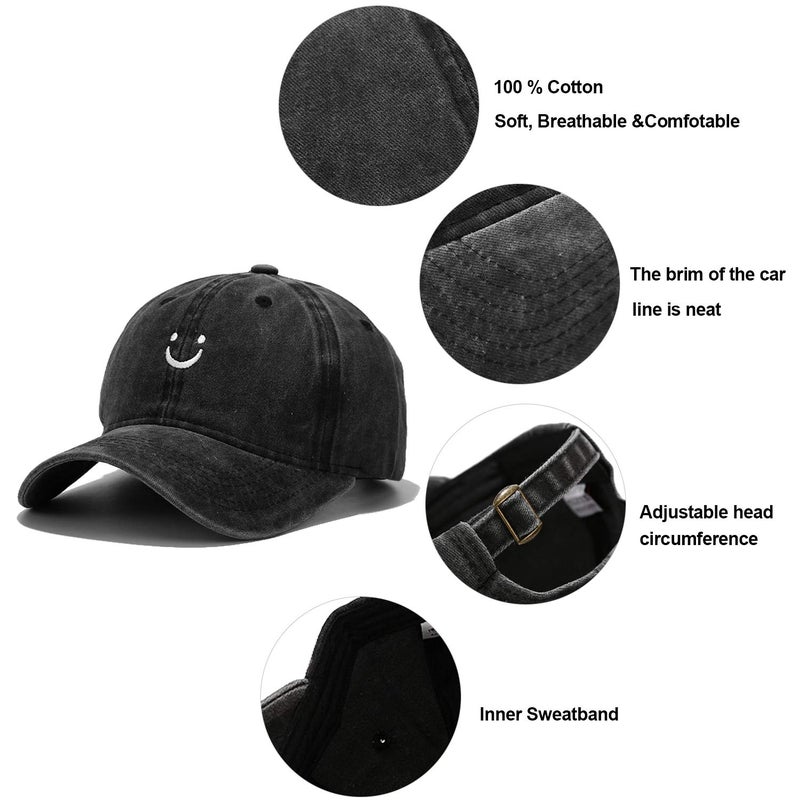 Umeepar Smile Face Baseball Cap Vintage Distressed Low Profile Unstructured Cotton Dad Hat Adjustable for Women Men (Retro Yellow) - Image 5