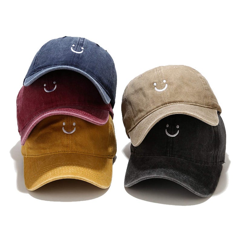 Umeepar Smile Face Baseball Cap Vintage Distressed Low Profile Unstructured Cotton Dad Hat Adjustable for Women Men (Retro Yellow) - Image 2