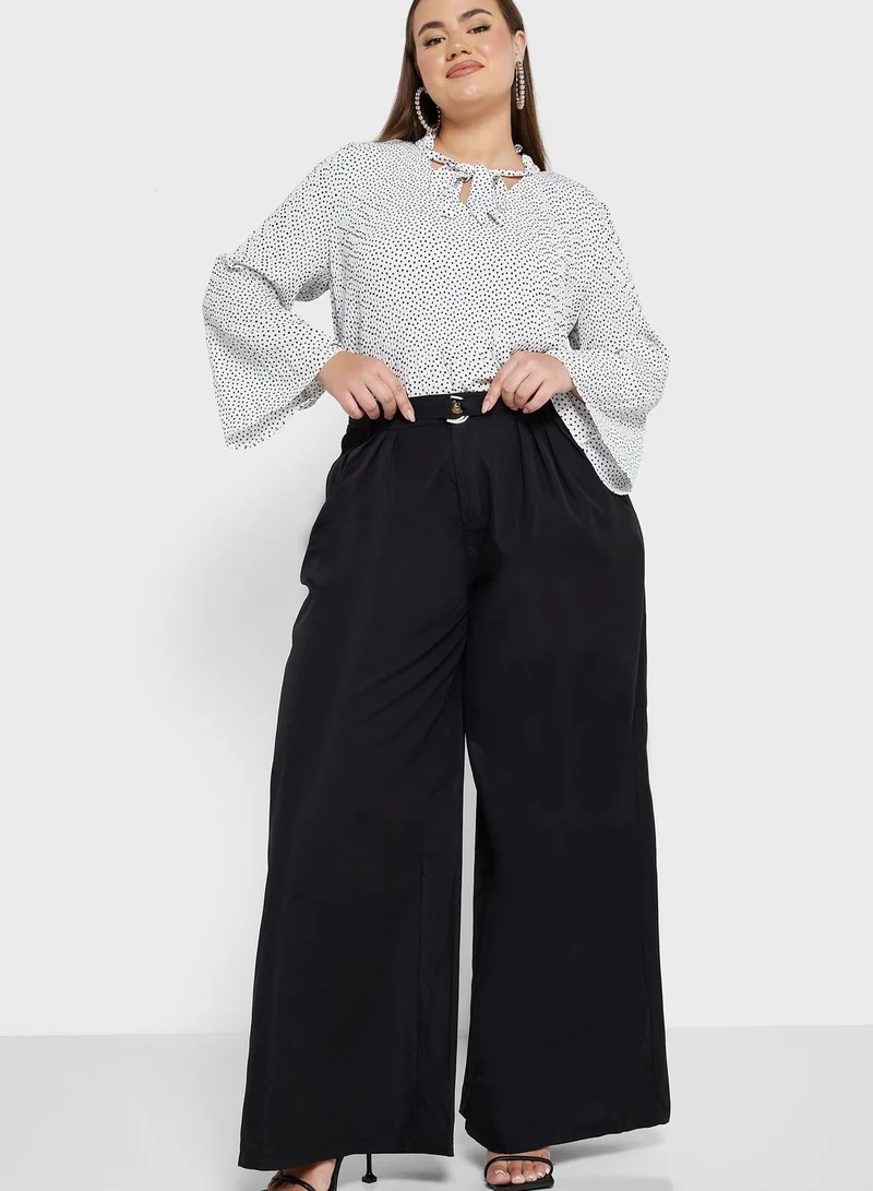 Ella Plus High Waist Belted Flared Pants