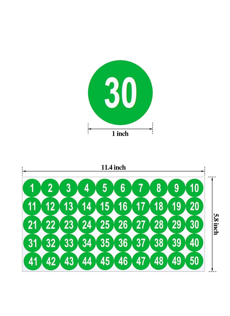 Generic - Waterproof Self,Adhesive Number Stickers for Indoor and Outdoor Use, 1,50 Consecutive Labels, 2.54cm, Green, 10 Sheets for Daily Storage - Image 1