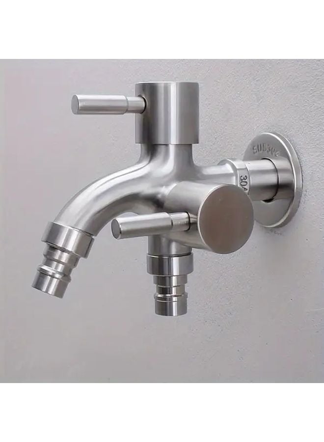 1pc Heavy Duty Stainless Steel Dual Head Faucet Hot Cold Water Control G1 2 Thread - Image 4