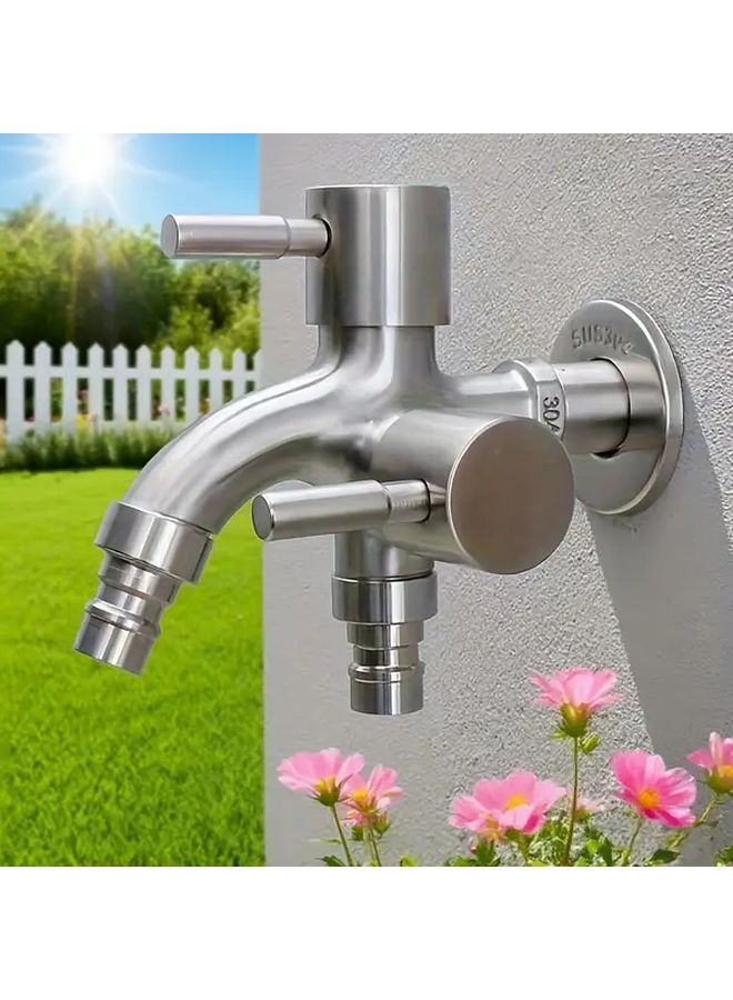 1pc Heavy Duty Stainless Steel Dual Head Faucet Hot Cold Water Control G1 2 Thread - Image 2