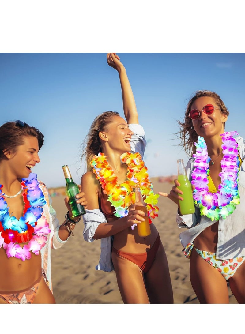 Generic 12 Pcs LED Hawaiian Leis Light up Flower, Tropical Glow Necklaces for Kids Adults Hawaii Party Necklace for Supplies Carnival Beach Wedding Masquerade Multicolor  - Image 4