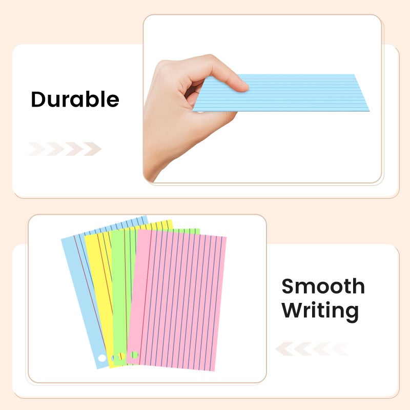 AILZFEI 160-Pack Colored Index Cards 4x6 Inch w/Key Ring â€“ 180gsm Heavyweight Flashcards â€“ 4 Vibrant Colors Flash Cards (Pink Blue Green Yellow) Perfect for Study, Notes & Memory, Students School Supplies - Image 4