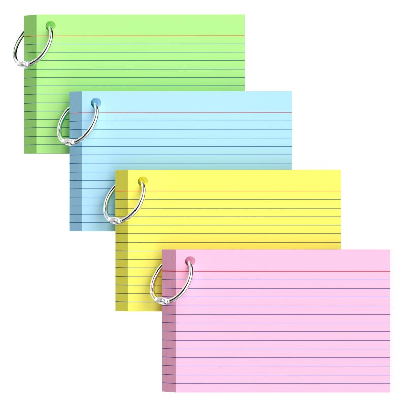AILZFEI 160-Pack Colored Index Cards 4x6 Inch w/Key Ring â€“ 180gsm Heavyweight Flashcards â€“ 4 Vibrant Colors Flash Cards (Pink Blue Green Yellow) Perfect for Study, Notes & Memory, Students School Supplies - Image 1