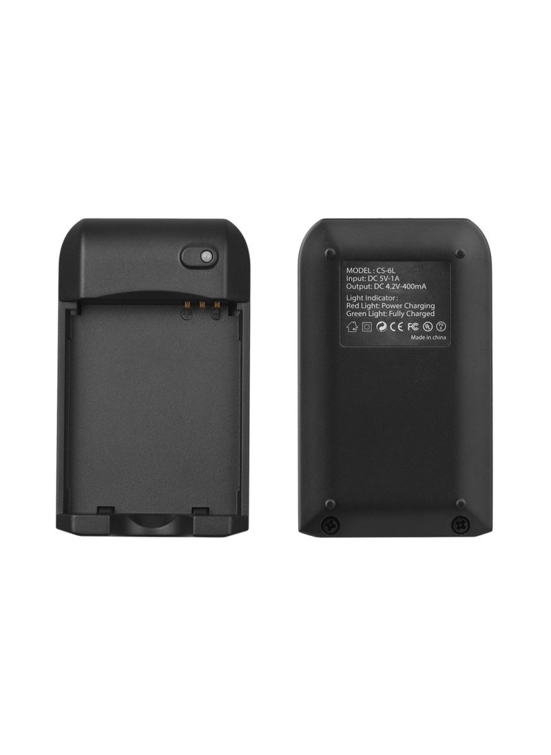 NP-6L Battery Charger with LED Indicator Light + 2pcs NP-6L Batteries 3.7V 700mAh with USB Charging Cable