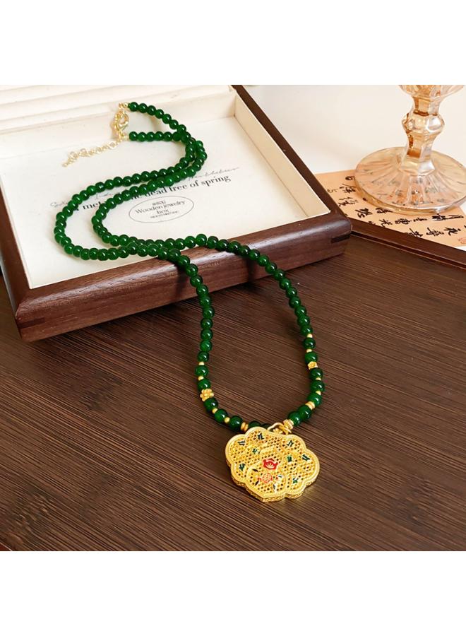 New Chinese Style Real Gold Electroplated Lotus Fan Necklace Fashionable Elegant Clavicle Chain Retro Light Luxury High-end Necklace For Women 