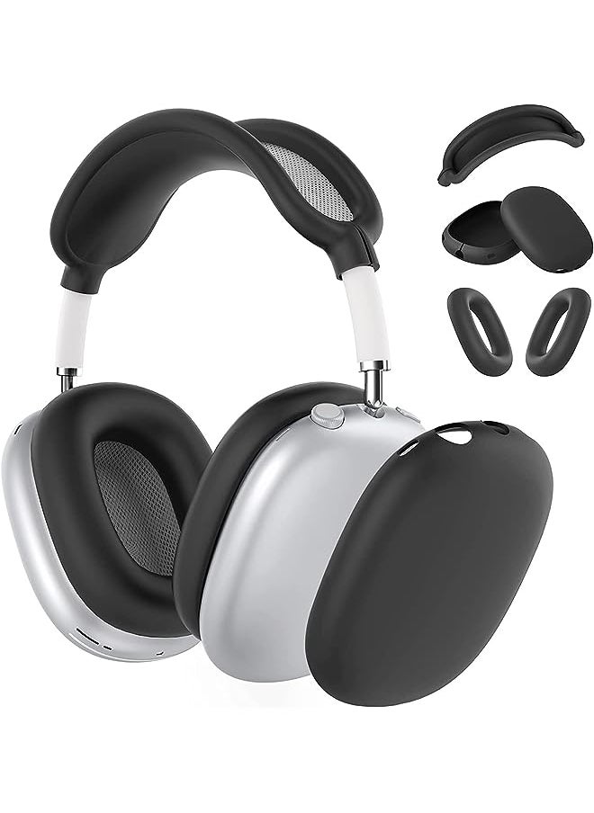 Zaboon - Silicone Case Cover For Airbuds Max Headphones, Anti-Scratch Ear Pad Case Cover/Ear Cups Cover/Headband Cover For Airbuds Max, Accessories Soft Silicone Skin Protector For Apple Airbuds Max (Black) - Image 1