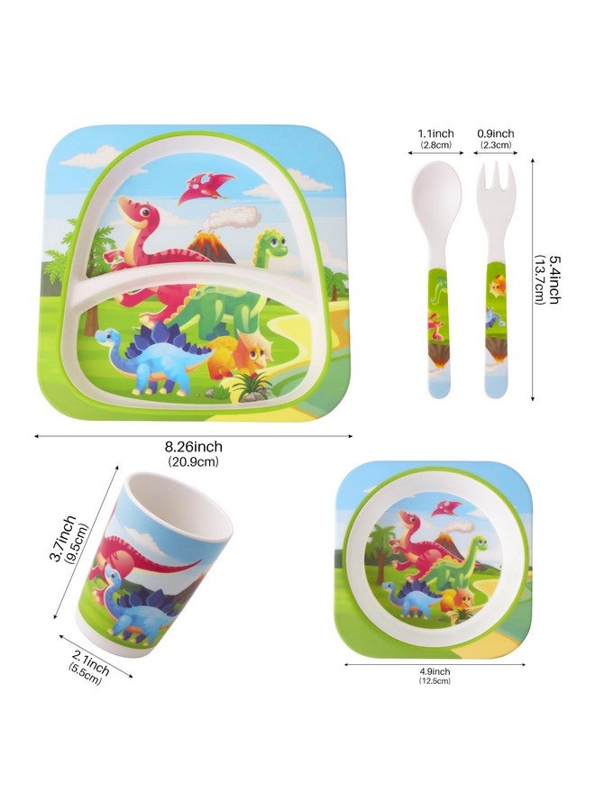 Qshare Melamine Toddler Dinnerware Set,5Pcs Baby Plates And Bowls,Melamine Kids Plates And Bowls Set,Kids Dishes Dinnerware Sets With Plate,Bowl,Cup,Fork And Spoon (Tyrannosaurus) - Image 2