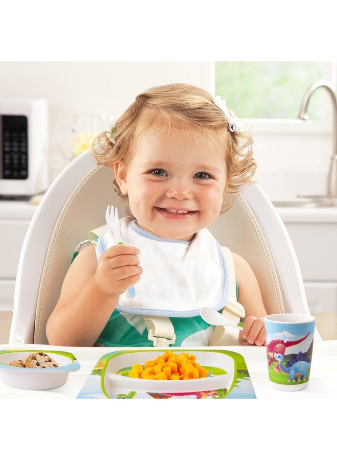 Qshare Melamine Toddler Dinnerware Set,5Pcs Baby Plates And Bowls,Melamine Kids Plates And Bowls Set,Kids Dishes Dinnerware Sets With Plate,Bowl,Cup,Fork And Spoon (Tyrannosaurus) - Image 3