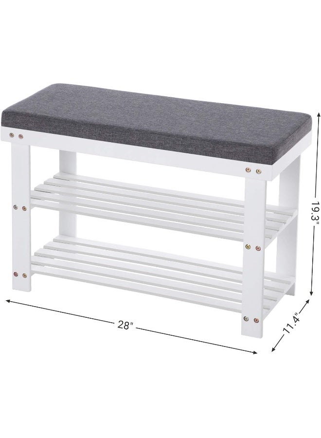 سونمجز مقعد أحذية من الخيزران من SONGMICS، منظم أحذية بثلاث طبقات للمدخل وغرفة المعيشة، مقعد يتحمل حتى 136.1 كجم، 30.2 × 71.9 × 48.8 سم، أبيض سحابي ورمادي أردوازي - Image 3