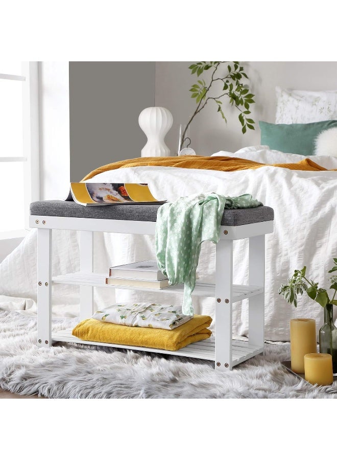 سونمجز مقعد أحذية من الخيزران من SONGMICS، منظم أحذية بثلاث طبقات للمدخل وغرفة المعيشة، مقعد يتحمل حتى 136.1 كجم، 30.2 × 71.9 × 48.8 سم، أبيض سحابي ورمادي أردوازي - Image 4