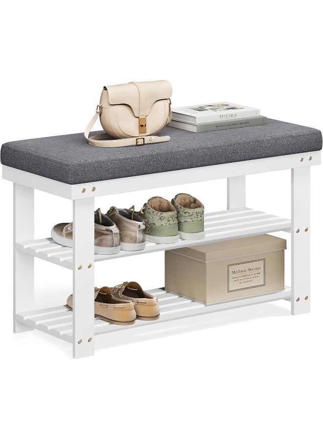 سونمجز مقعد أحذية من الخيزران من SONGMICS، منظم أحذية بثلاث طبقات للمدخل وغرفة المعيشة، مقعد يتحمل حتى 136.1 كجم، 30.2 × 71.9 × 48.8 سم، أبيض سحابي ورمادي أردوازي - Image 2