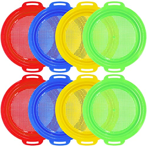 OJYUDD 8 Pack Plastic Sand Sieves for Adults MultiPurpose Sand Sifting Pans for Beach Gardening and Outdoor Use 875x975in - Image 1