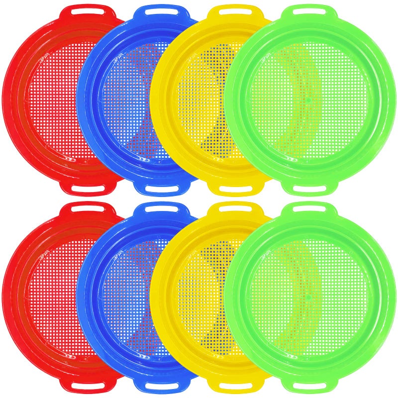 OJYUDD 8 Pack Plastic Sand Sieves for Adults MultiPurpose Sand Sifting Pans for Beach Gardening and Outdoor Use 875x975in - Image 2