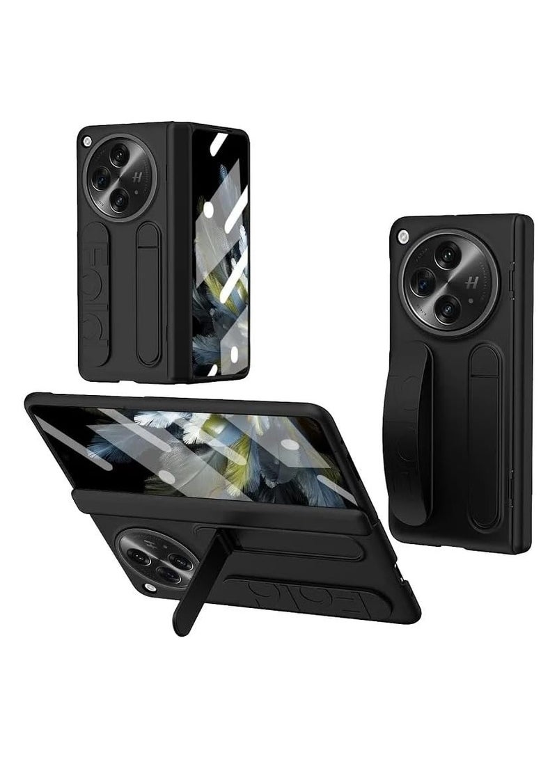 Case Compatible OnePlus Open Case, 【Built-in HD Screen Protector】 Elastic Silicone Wrist Strap Phone Case Shockproof PC Case with Stand 