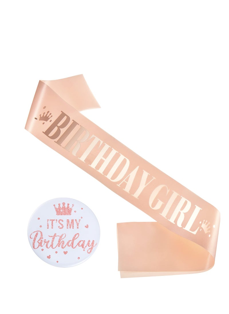 KASTWAVE - Birthday Sash for Women Birthday Girl Sash Birthday Party Decorations and It's My Birthday Button Glittery Metal Its My Birthday Pin Birthday Badge for Party Decoration - Image 1