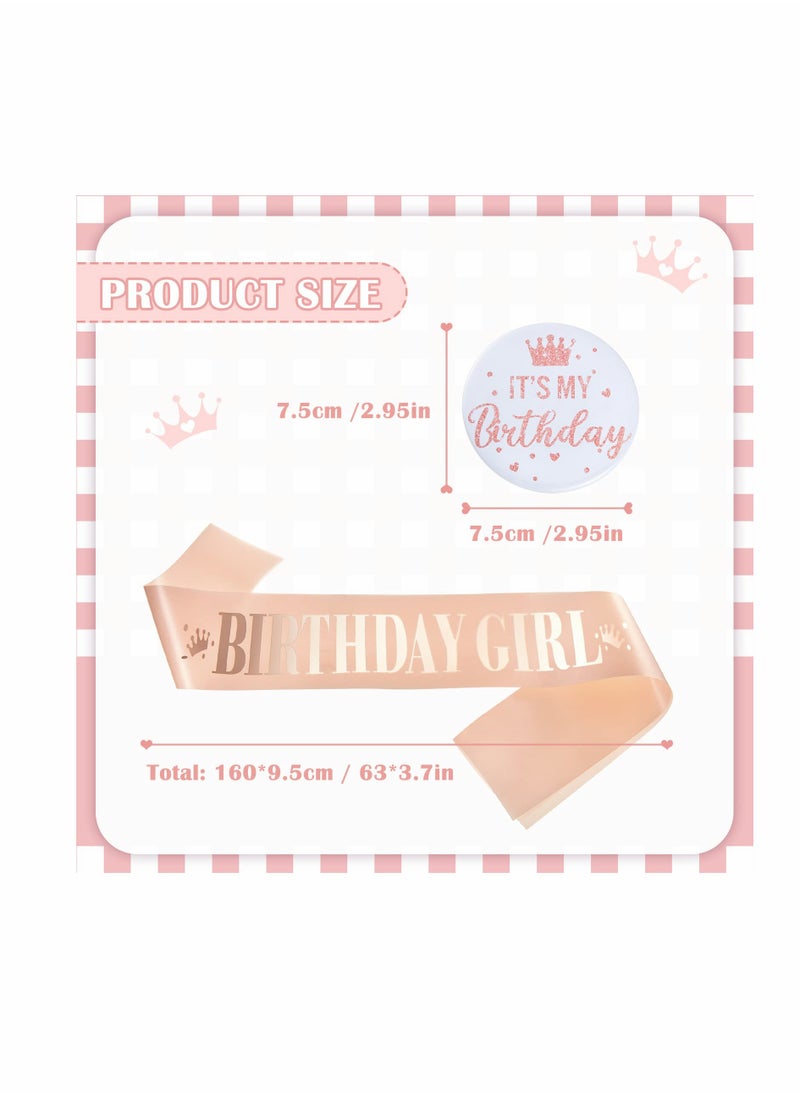 KASTWAVE - Birthday Sash for Women Birthday Girl Sash Birthday Party Decorations and It's My Birthday Button Glittery Metal Its My Birthday Pin Birthday Badge for Party Decoration - Image 1
