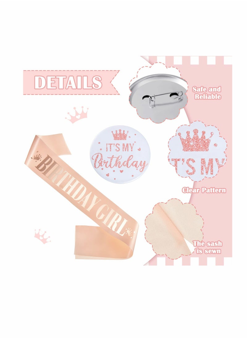 KASTWAVE - Birthday Sash for Women Birthday Girl Sash Birthday Party Decorations and It's My Birthday Button Glittery Metal Its My Birthday Pin Birthday Badge for Party Decoration - Image 1