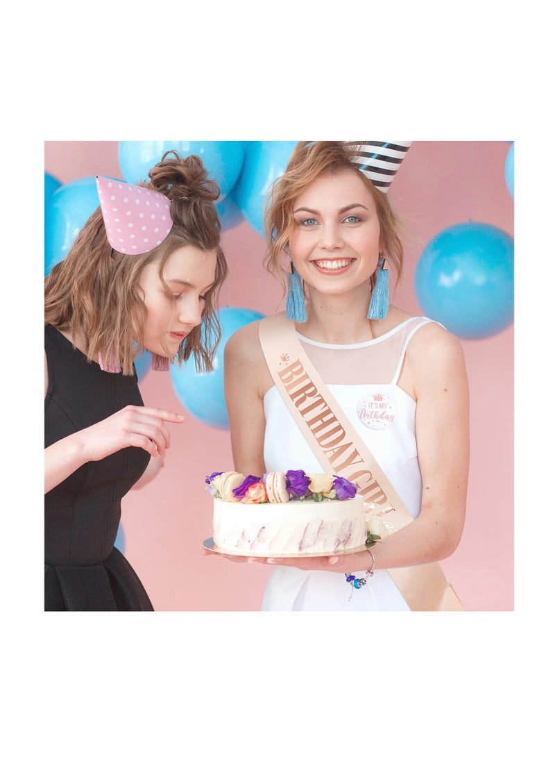 KASTWAVE - Birthday Sash for Women Birthday Girl Sash Birthday Party Decorations and It's My Birthday Button Glittery Metal Its My Birthday Pin Birthday Badge for Party Decoration - Image 1