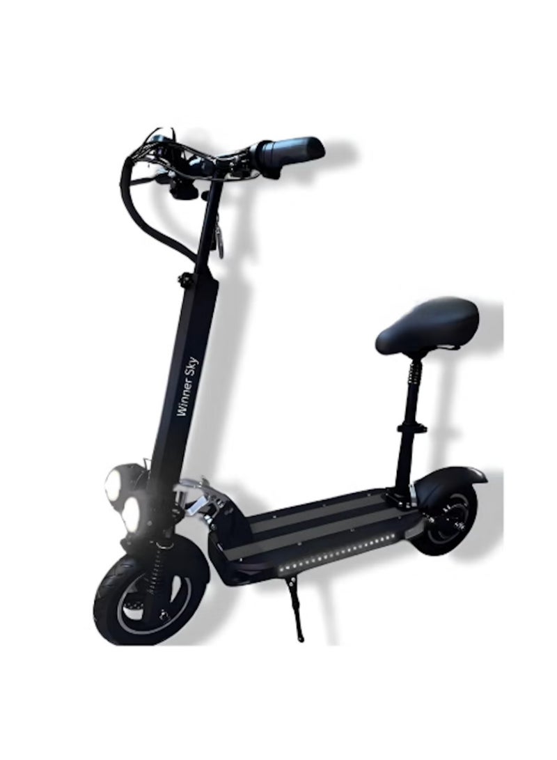 وينر سكاي xسكوتر كهربائي E10 - بطارية 48 فولت 13 أمبير/ساعة، محرك 1000 واط، تصميم قابل للطي مع جهاز تحكم عن بعد مضاد للسرقة ومصباح أمامي LED - أسود - Image 1